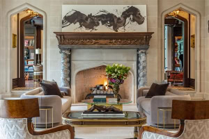 107 seating by fireplace